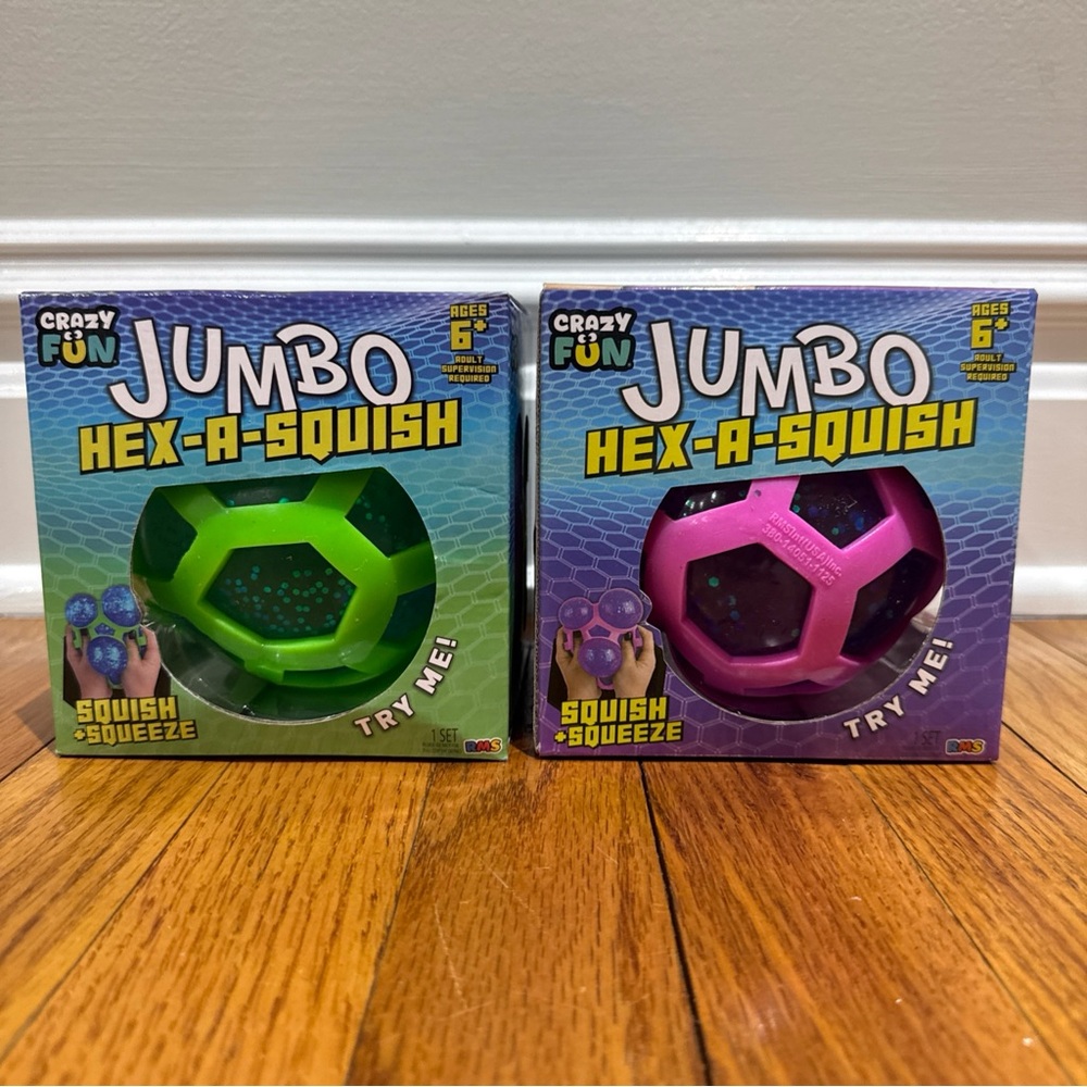 Crazy Fun RMS Green and Pink Jumbo Hex-A-Squish Sensory Squishy Toy